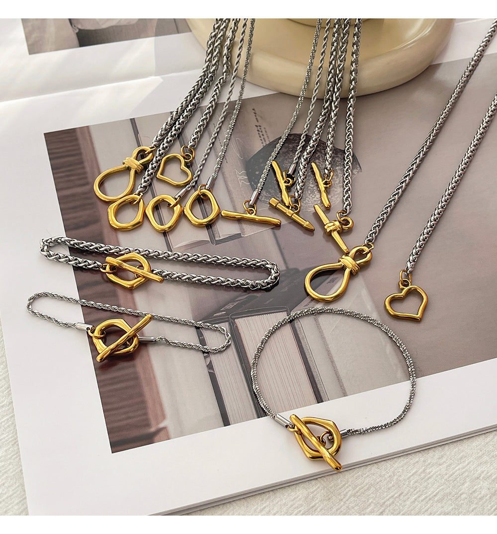 Gold And Silver 6 Titanium Steel Two-tone Heart Clasp Chunky Braided Chain Bracelet