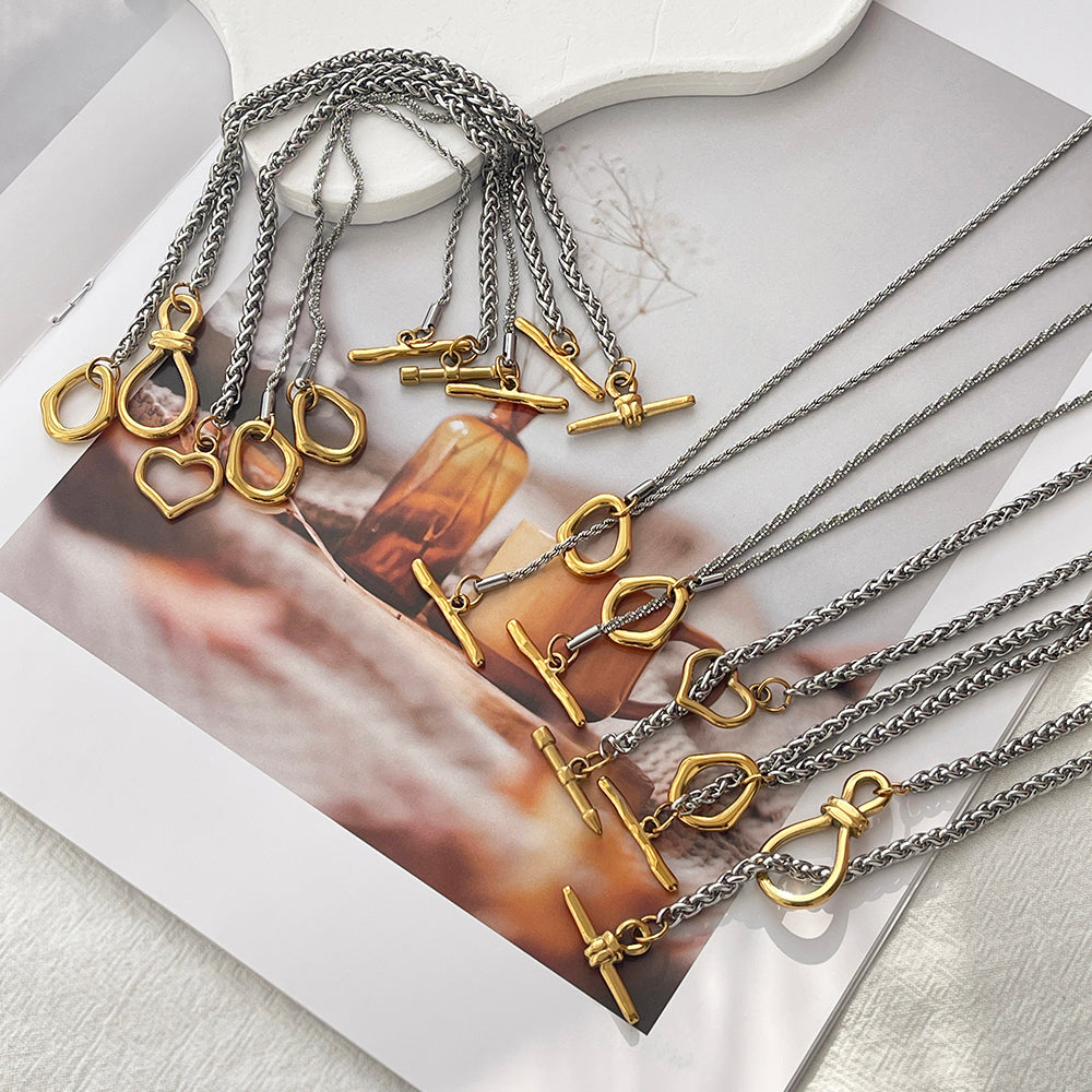Gold And Silver 6 Titanium Steel Two-tone Heart Clasp Chunky Braided Chain Bracelet