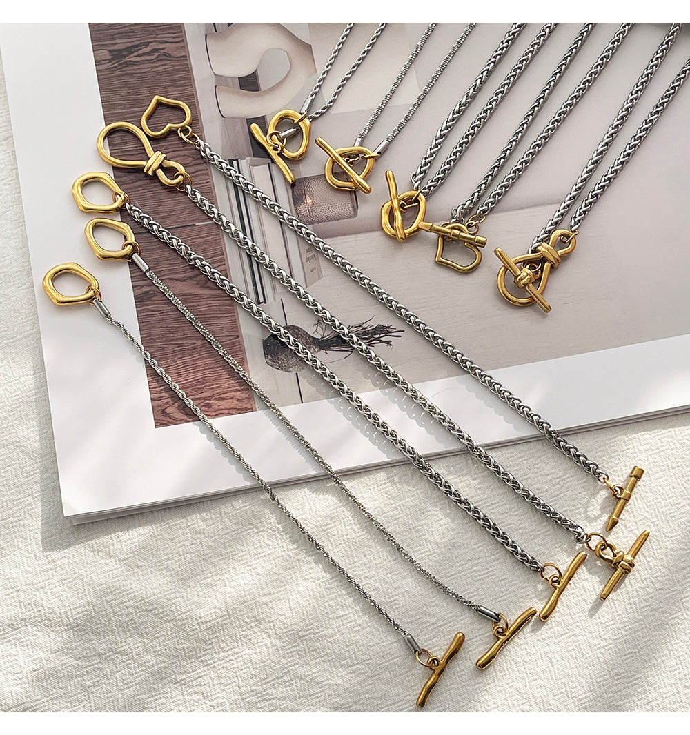 Gold And Silver 6 Titanium Steel Two-tone Heart Clasp Chunky Braided Chain Bracelet