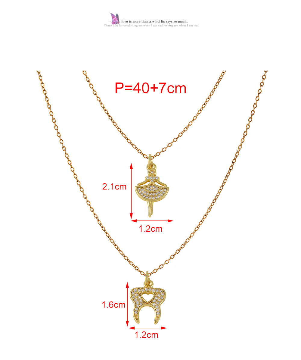 Gold 1 Titanium Steel Zircon-inlaid Tooth Heart Necklace