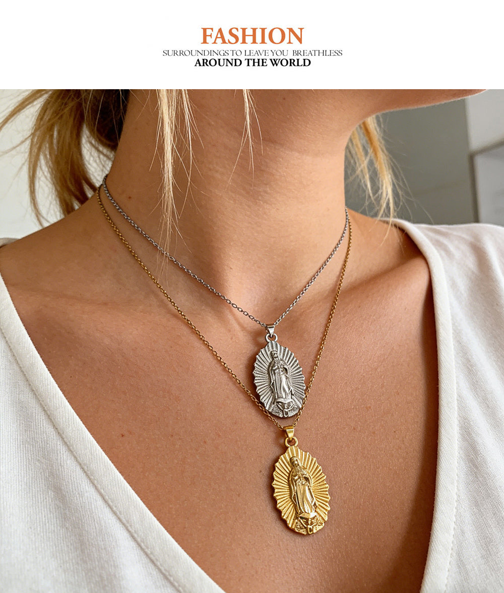Gold Titanium Steel Portrait Necklace