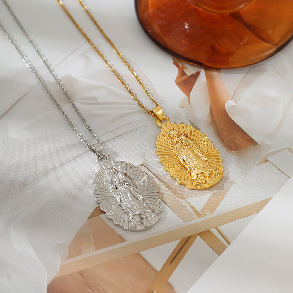 Gold Titanium Steel Portrait Necklace
