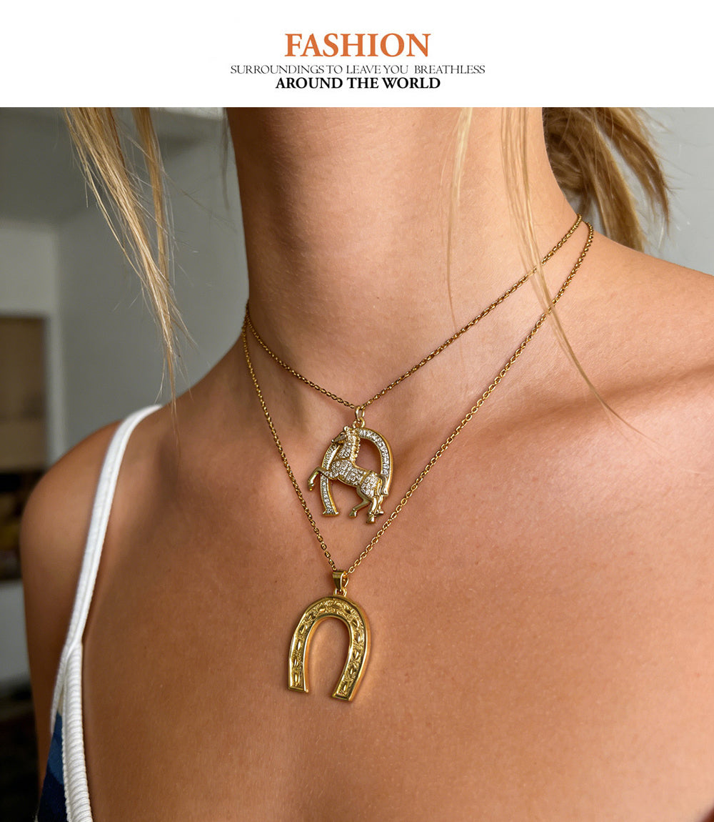 Silver 2 Titanium Steel Horseshoe Necklace