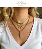 Gold 3 Titanium Steel Dragonfly Snake Bone Chain Necklace