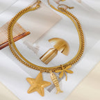 Gold 3 Titanium Steel Dragonfly Snake Bone Chain Necklace