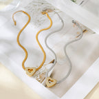 Gold Zircon-encrusted Heart-shaped Snake Bone Chain Titanium Steel Necklace