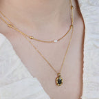 Black Mirror Necklace Gold Titanium Steel Diamond-encrusted Oval Necklace