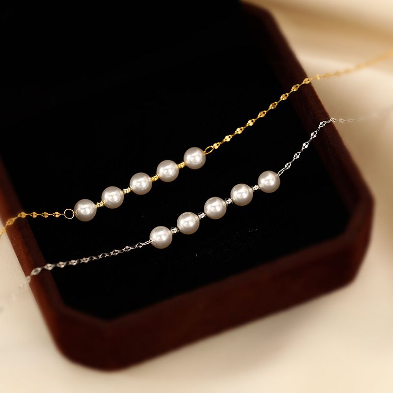 Silver Titanium Steel Pearl Beaded Necklace