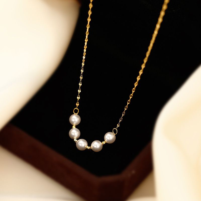 Silver Titanium Steel Pearl Beaded Necklace