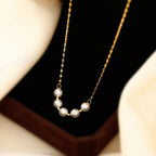 Silver Titanium Steel Pearl Beaded Necklace