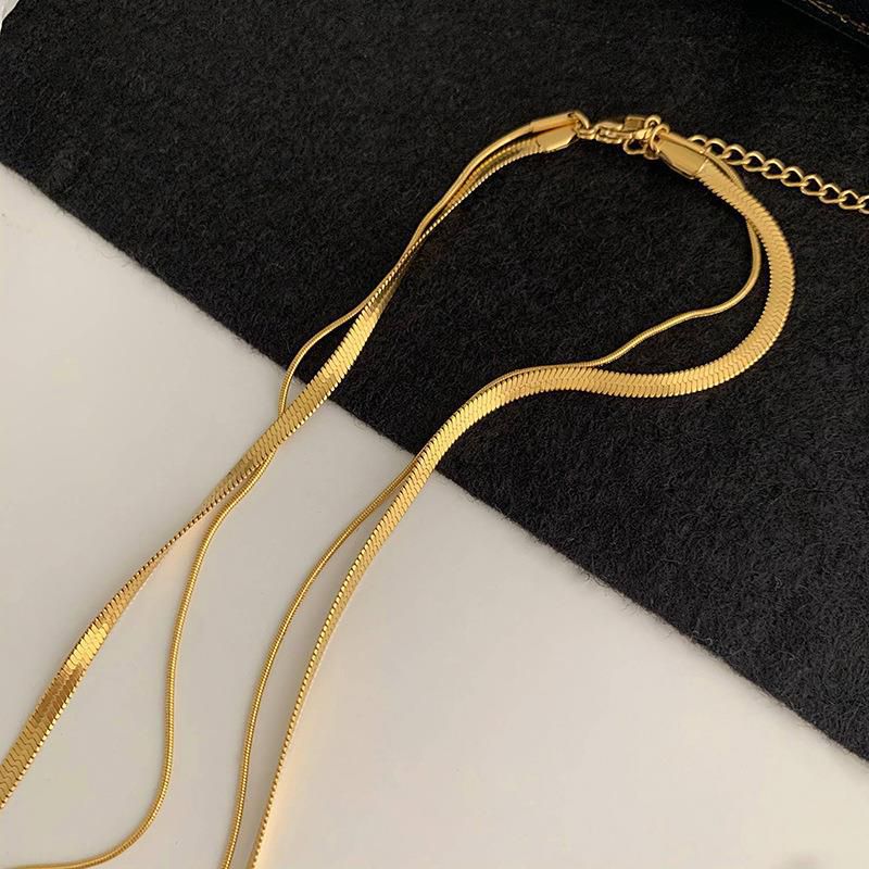 Silver Titanium Steel Snake Bone Chain Double-layer Necklace