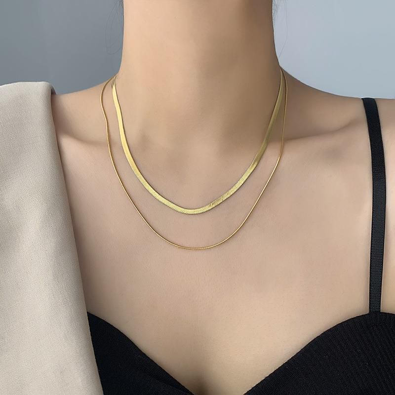 Gold Titanium Steel Snake Bone Chain Double-layer Necklace