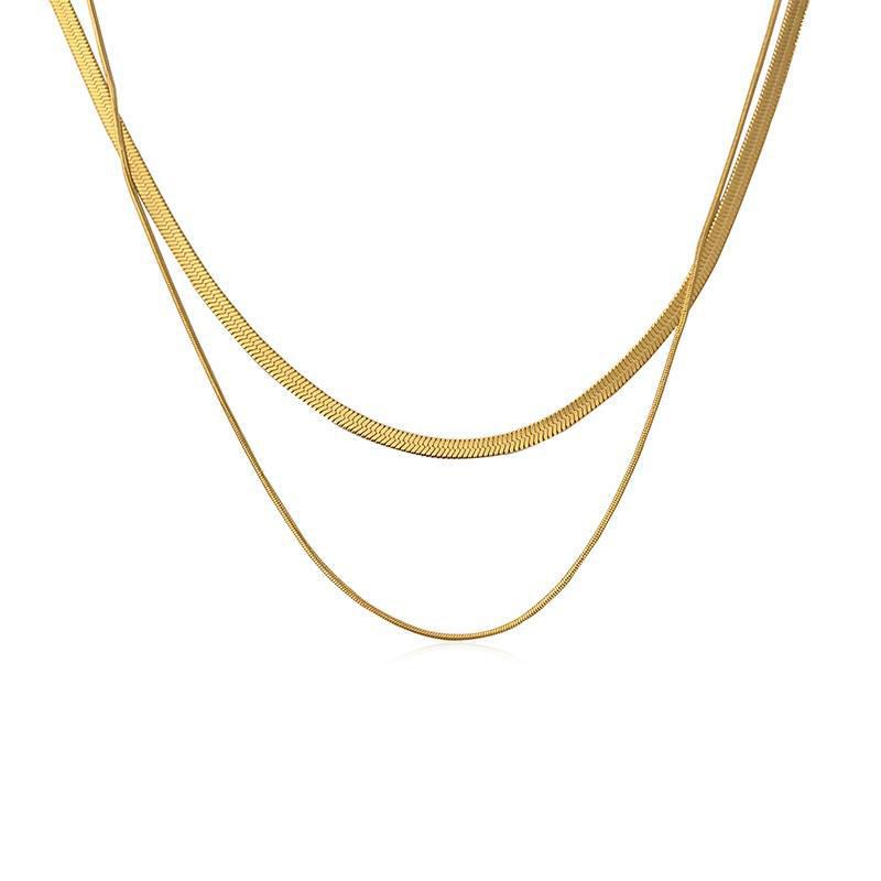 Gold Titanium Steel Snake Bone Chain Double-layer Necklace