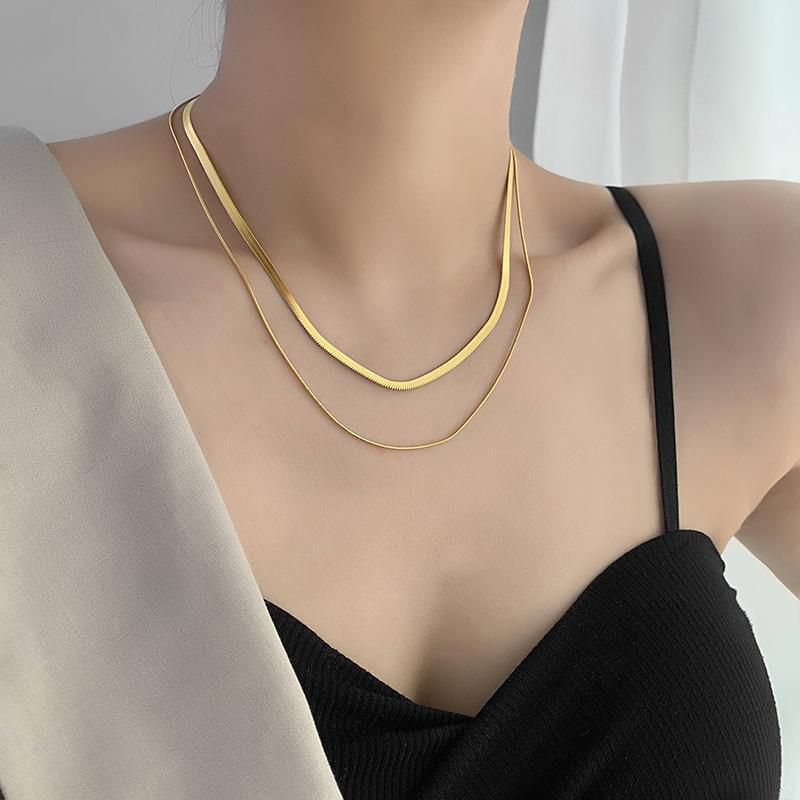 Gold Titanium Steel Snake Bone Chain Double-layer Necklace