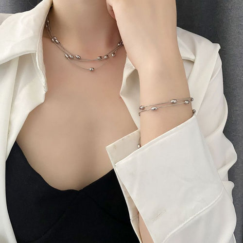 Anklet 2 Titanium Steel Oval Bead Snake Chain Multi-layer Anklet