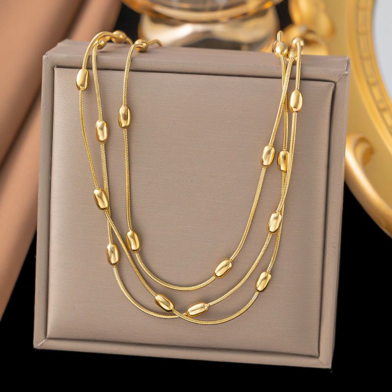Anklet 2 Titanium Steel Oval Bead Snake Chain Multi-layer Anklet