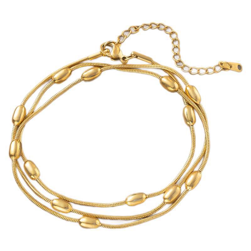 Anklet 2 Titanium Steel Oval Bead Snake Chain Multi-layer Anklet