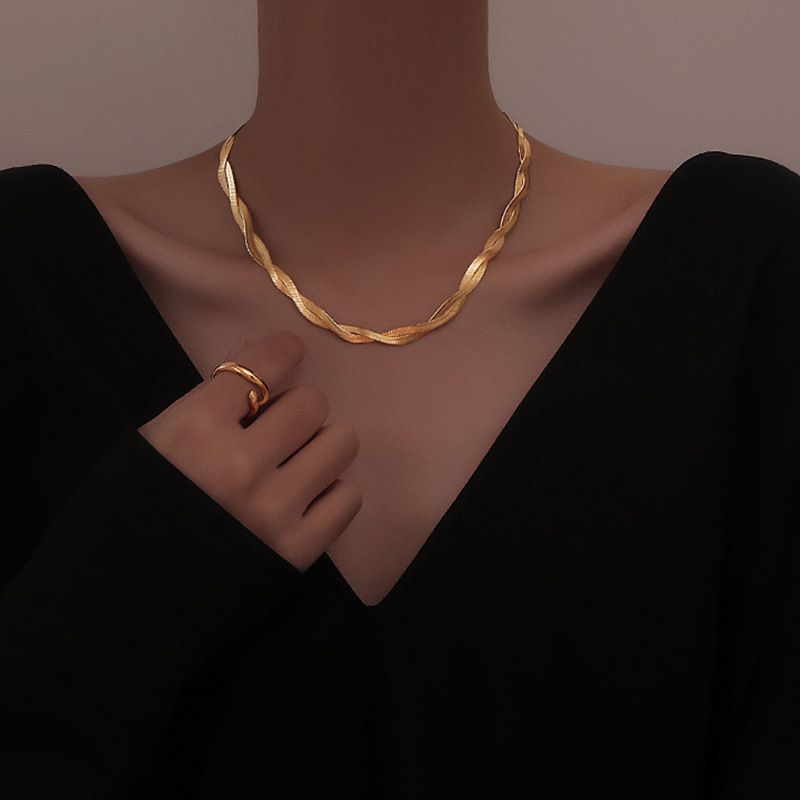 Double-strand Gold Necklace Titanium Steel Snake Bone Chain Necklace