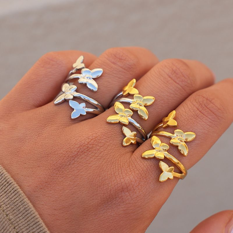 Silver Stainless Steel Butterfly Open Ring