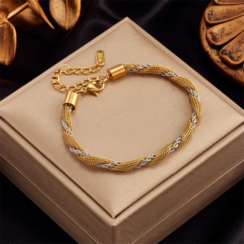 Silver Stainless Steel Color-blocked Twisted Bracelet