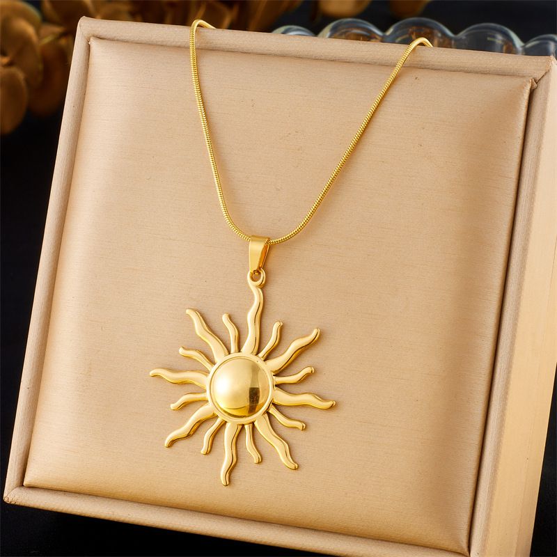 Gold Stainless Steel Sun Necklace