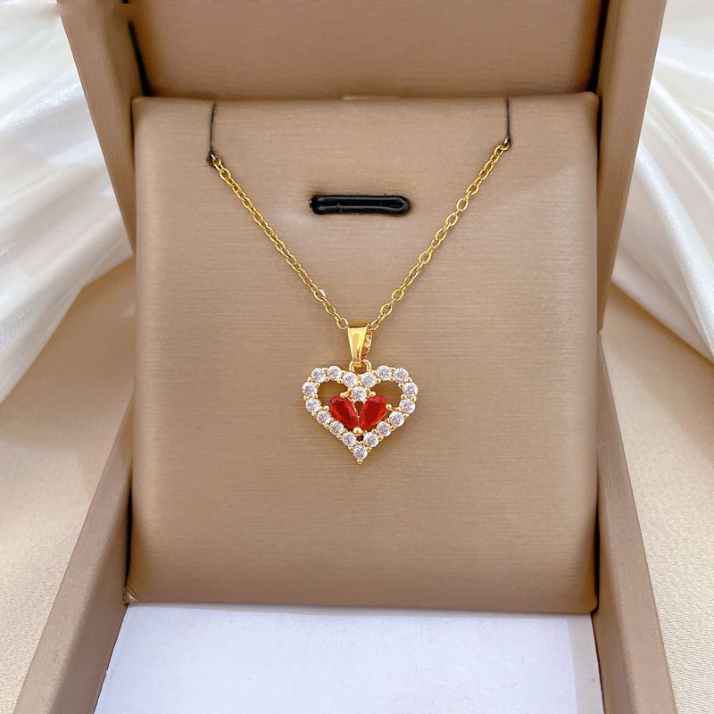 Necklace Stainless Steel Diamond-encrusted Heart Necklace