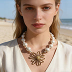 Milky 304stainless Steel Pearl Beaded Flower Necklace