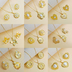 Set 3# Titanium Steel Pearl Flower Necklace And Earring Set
