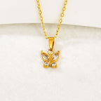 Gold Stainless Steel Diamond-encrusted Butterfly Necklace