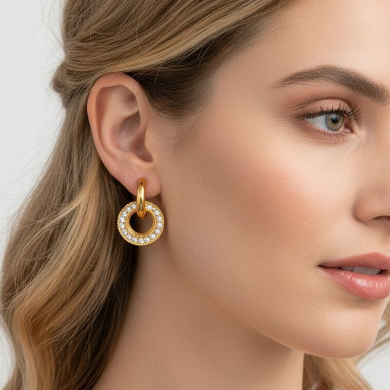 Earring #2 Stainless Steel Diamond-encrusted Round Hoop Earrings