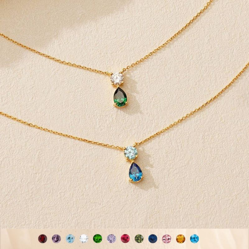 April + Transparency Titanium Steel Diamond-encrusted Teardrop Necklace