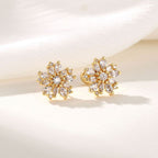 Gold Stainless Steel Snowflake Earrings Inlaid With Zircon