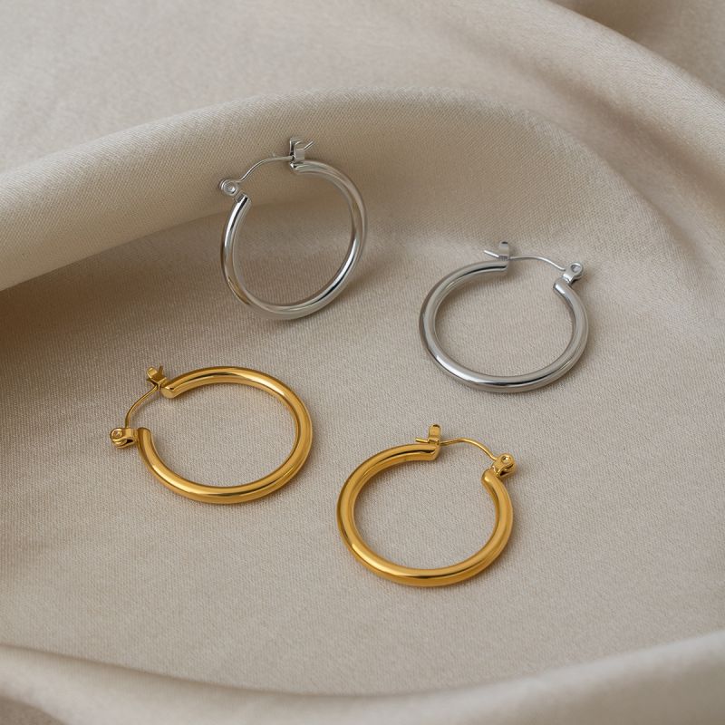 Gold Stainless Steel Round Earrings