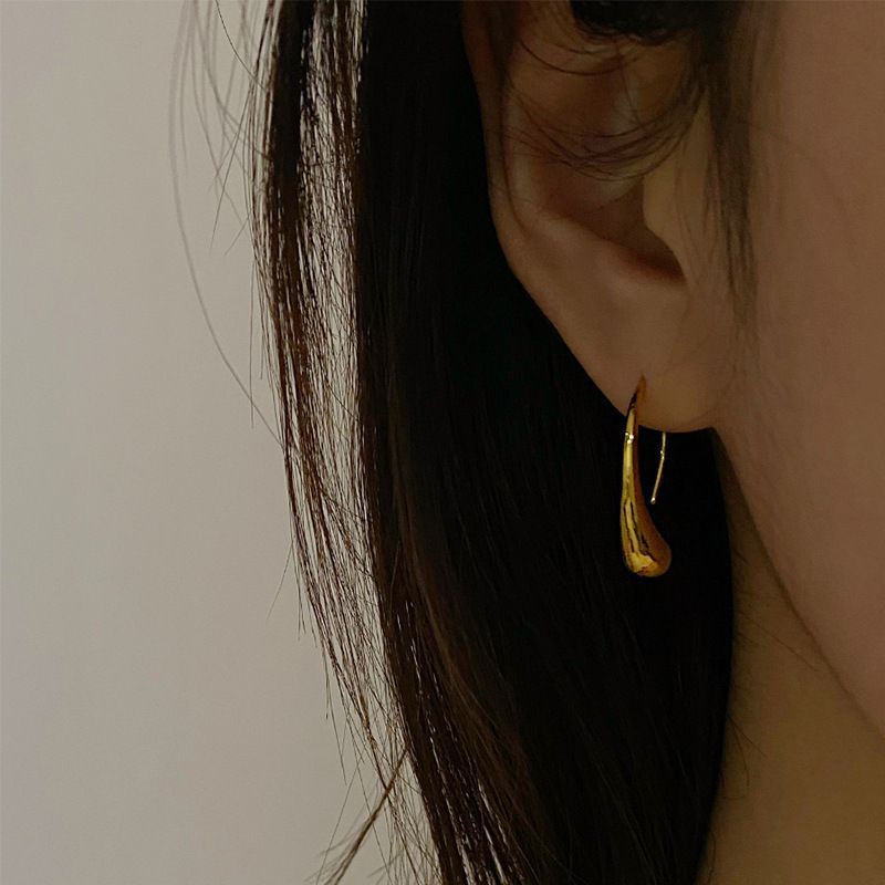 Gold Titanium Steel Teardrop-shaped Ear Hooks
