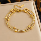 Gold Stainless Steel Multi-bead Bracelet With Diamonds