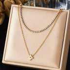 Gold Diamond-set Double-layer Stainless Steel Gold-plated Necklace