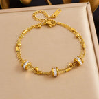 Gold Gold-plated Double-layer Chain Stainless Steel Diamond-set Round Bracelet