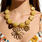 Off White Statement Stainless Steel Gold Pendant Beaded Necklace
