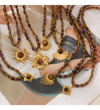 Purple 6 Titanium Steel Heart-shaped Tiger Eye Crystal Necklace