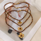 Purple 6 Titanium Steel Heart-shaped Tiger Eye Crystal Necklace