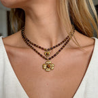 Purple 6 Titanium Steel Heart-shaped Tiger Eye Crystal Necklace