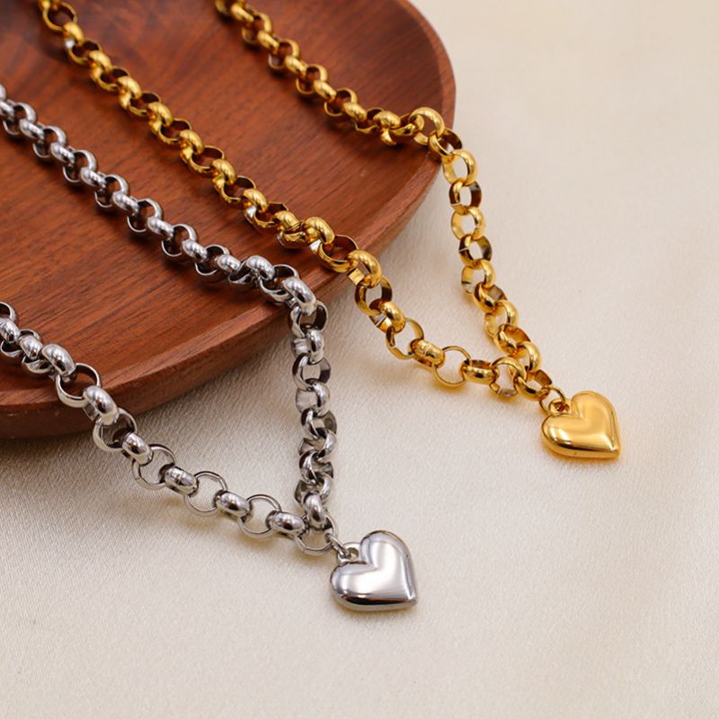 ¡¾h1225¡¿ot Clasp Heart Necklace (gold) Polished Heart Pendant Titanium Steel Bracelet Ot Necklace