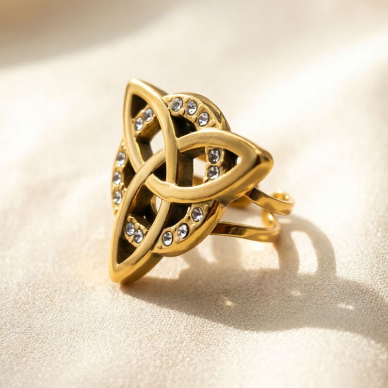 18k Gold 18k Gold Steel Geometric Hollow Zircon Ring