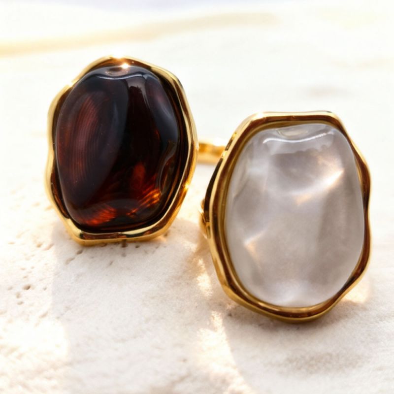 Amber Oversized Resin Stainless Steel Statement Ring