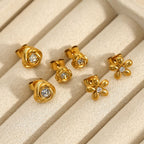 Gold Stainless Steel 18k Gold Plated Diamond Flower Earrings