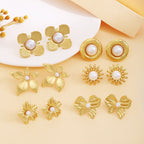 Earring #9 Bowknot Texture Pearl Metal Style Studs