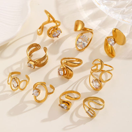 04 Gold (3*7) Irregular Zircon Inlaid Stainless Steel Ring