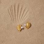 Gold Sparkling Zircon Titanium Steel Stud Earrings