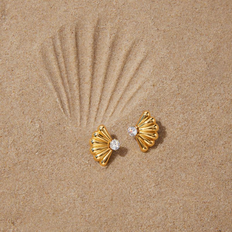 Gold Sparkling Zircon Titanium Steel Stud Earrings
