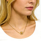 Gold 3d Daisy Zircon Pendant Necklace Stainless Steel 18k Gold Plated